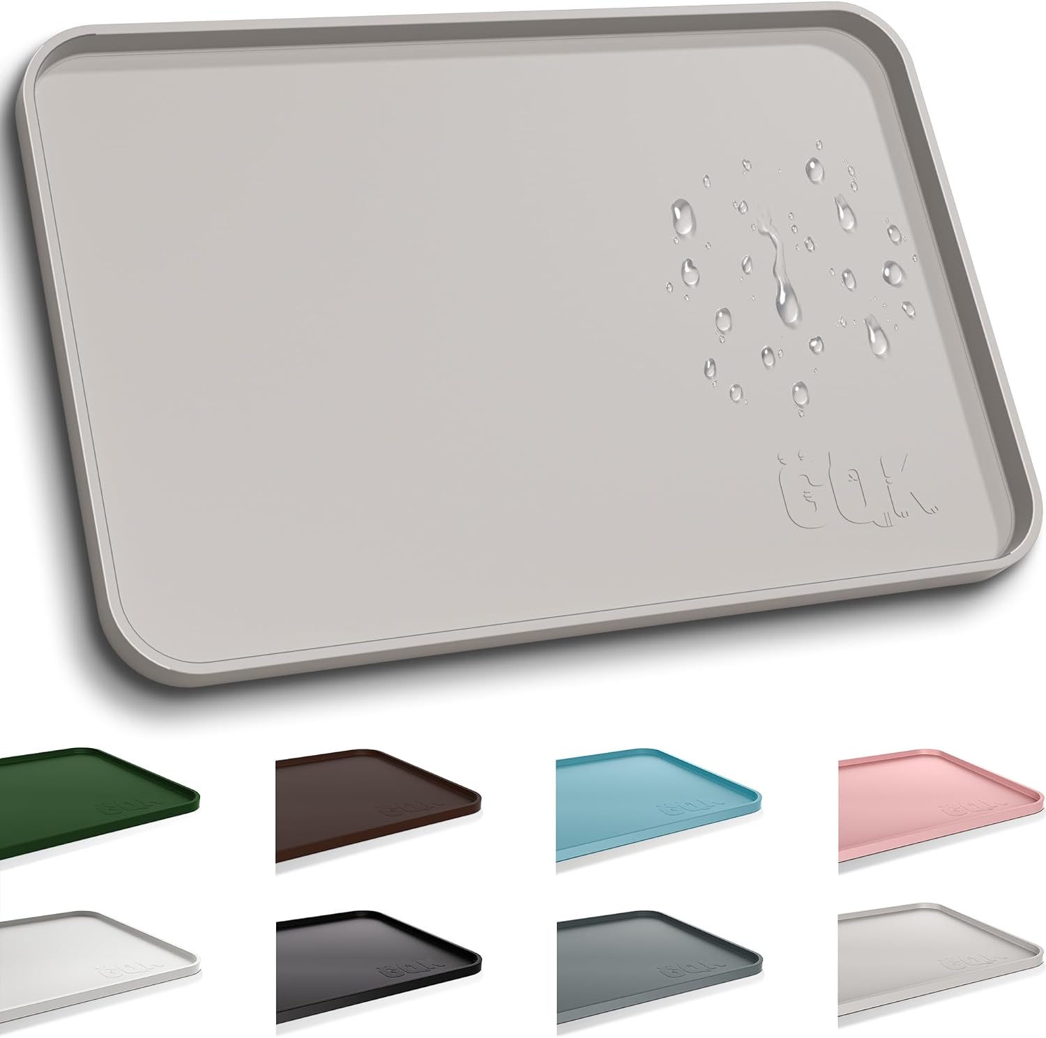 Silicone Dog Cat Food Mat Extra Thick Raised Edge, 18"x12" Gray | Waterproof Non-Slip Pet Feeding for Food and Water Bowls, Spill Proof Mat to Protect Floors, BPA Free Dishwasher-Safe - view 4