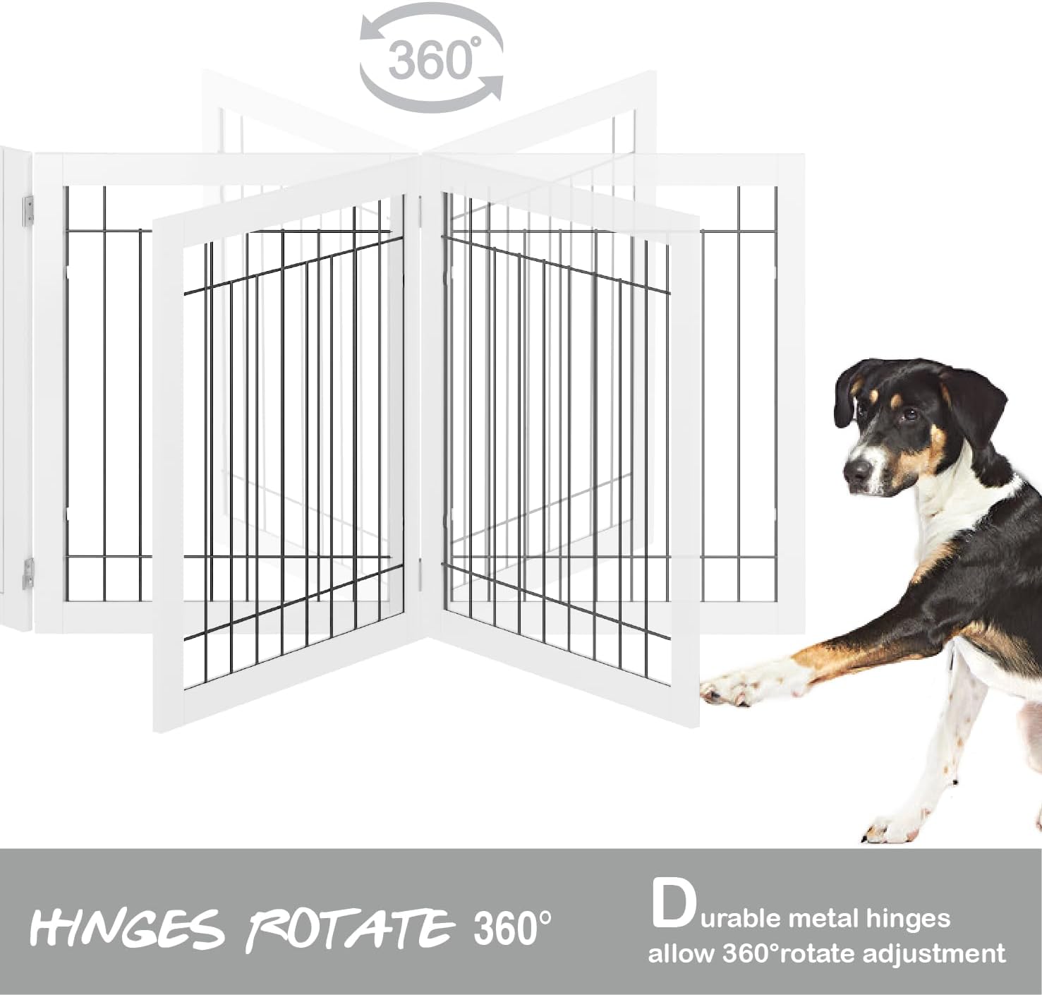 Extra Wide Dog gate for The House, Doorway, Stairs, Dog Fences Indoor, Freestanding Foldable Wooden Pet Gates for Dogs, Set of Support Feet Included, 96 in Wide 30 in Tall, 4 Panels White | Freestanding Wooden Pet Gates for Dog, Dog Fences Indoor, Set of - view 6