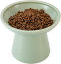 Extra Wide Elevated Ceramic 6.2" Shallow Cat Food Bowl | Cat Dish for Whisker Fatigue Relief, 5" Height for Easy Feeding, Lead & Cadmium Free, Durable Raised Cat Bowl, Sage Green
