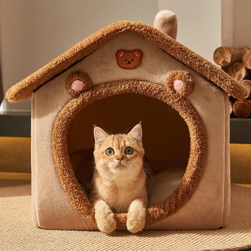 Cat Beds for Indoor Cats Small Dog,Cute Bear Cat Bed Cave Cat House, S - view 3