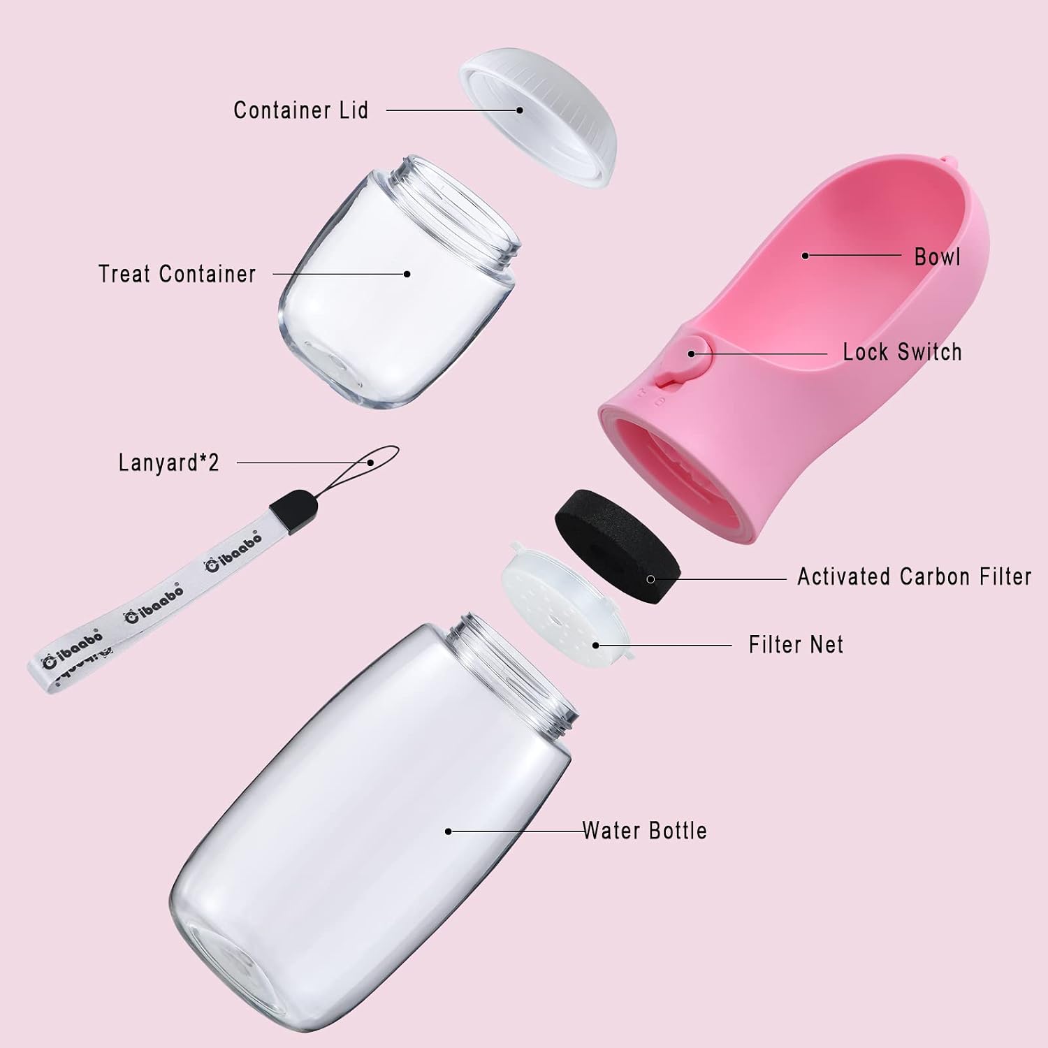 Dog Water Bottle Portable with Food Container & Filter for Travel | Feeding & Hydration | Travel Puppy Water Bowl | Portable Pet Dispenser | Girl Dog Accessories | for Hiking Camping Beach - view 2