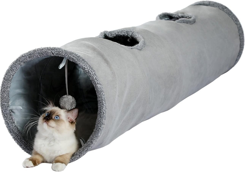 Cat Tunnel 51 Inches Long Cat Toys Collapsible Tunnel 12”Diameter | Large Cats Tube for Big Cats,Rabbits and Puppy Extra Long Cat Play Tunnel Straight with 2 Peepholes for Indoor&Adult Cats