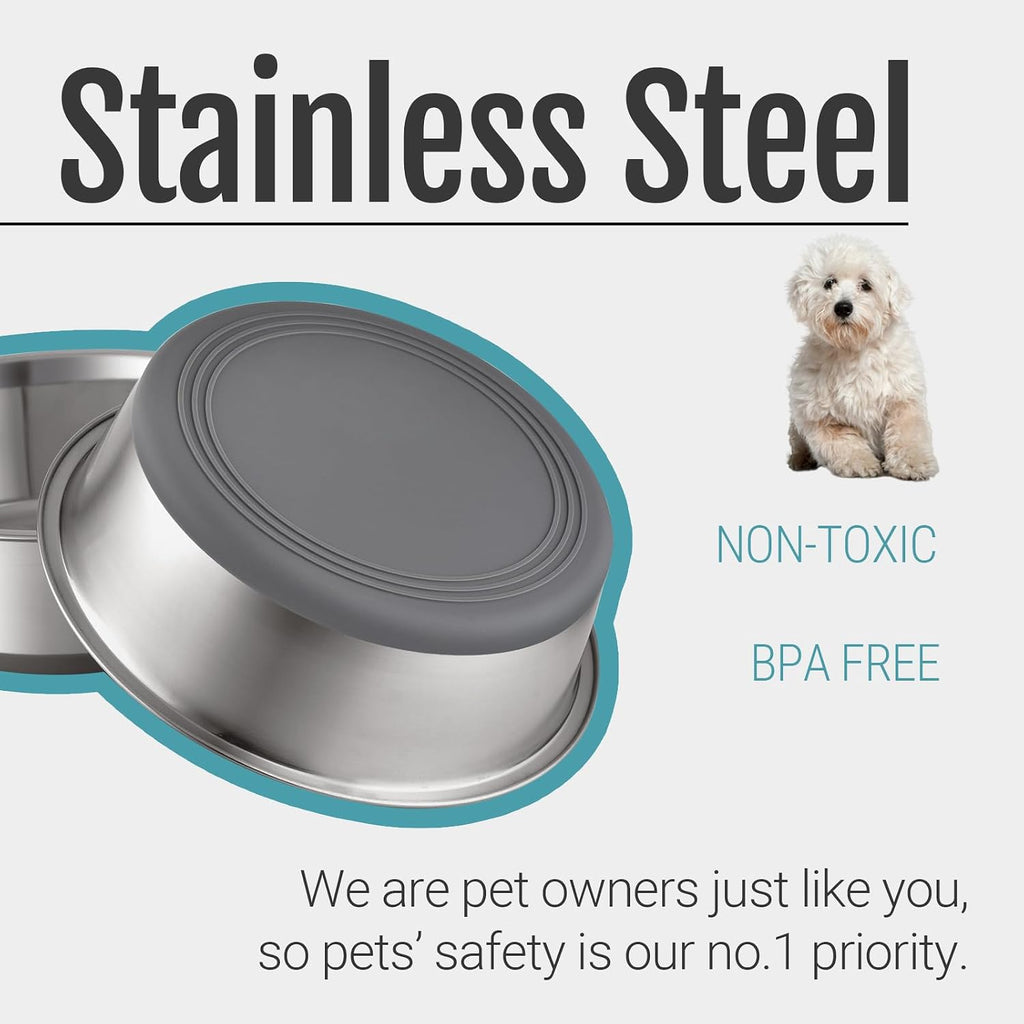 Nonslip stainless steel dog bowls, 3.8 US cup, 2 count | no slide silicone bottom, dishwasher safe, easy to clean, stackable design - view 2