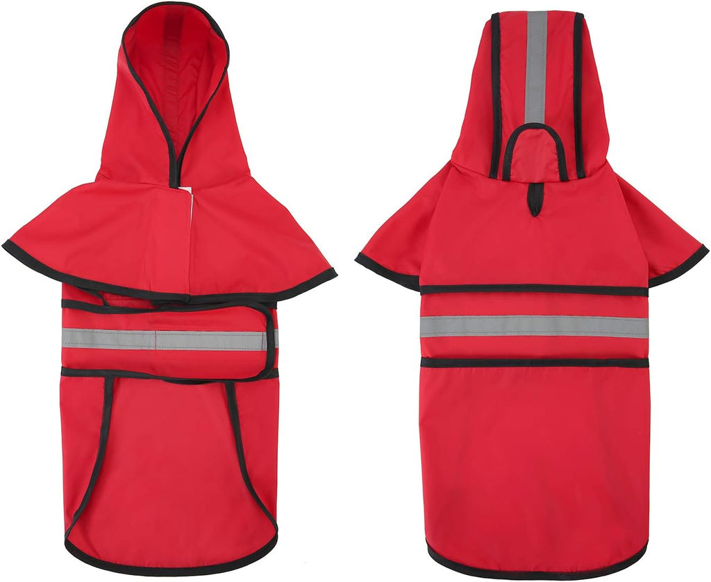 Dog raincoat jacket reflective adjustable hooded pet poncho rain coat with leash hole for small to X-Large dogs red - L - view 3
