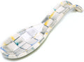Enamel Spoon Rest, Gray-and-White Sterling Check | Hand-painted design, made from enameled steel, utensil rest and spoon holder for stovetop and kitchen counter use, 8.5" L