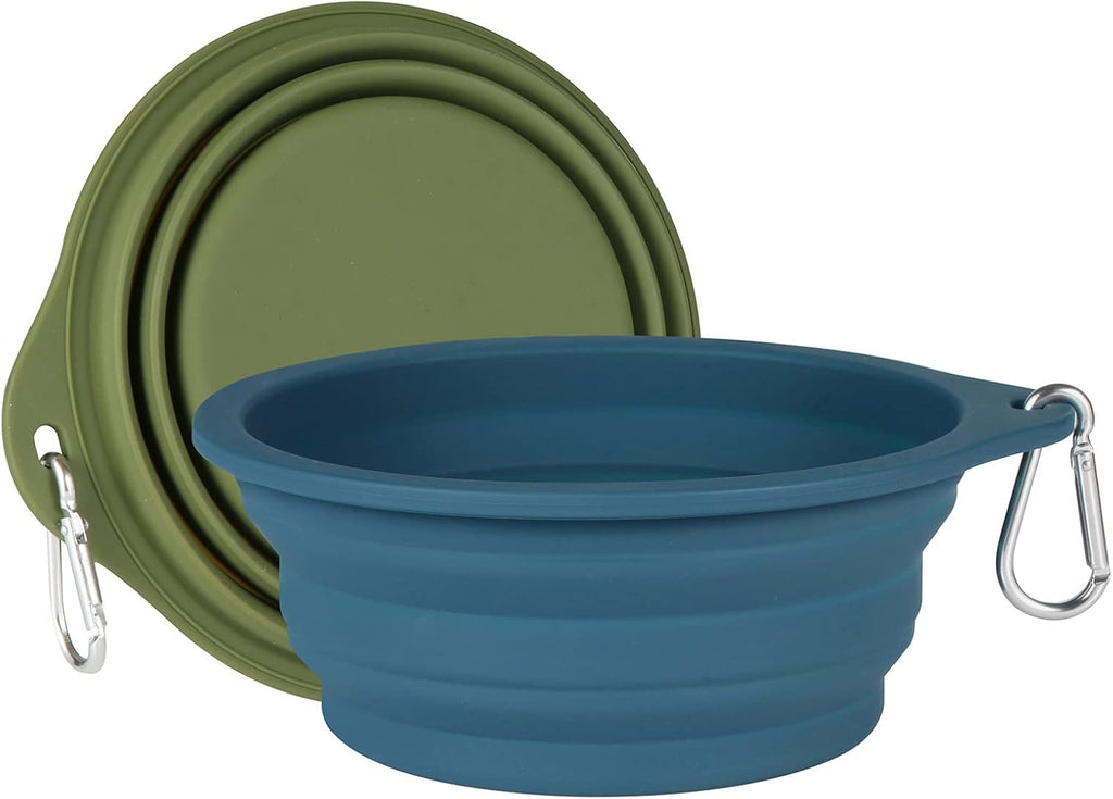 2Pack Collapsible Dog Bowl,Integrated Molding Travel Bowl No Plastic Rim Pet Feeding Bowls for Walking Traveling Outdoors,600ML (Navy Blue+Dark Green) - view 2