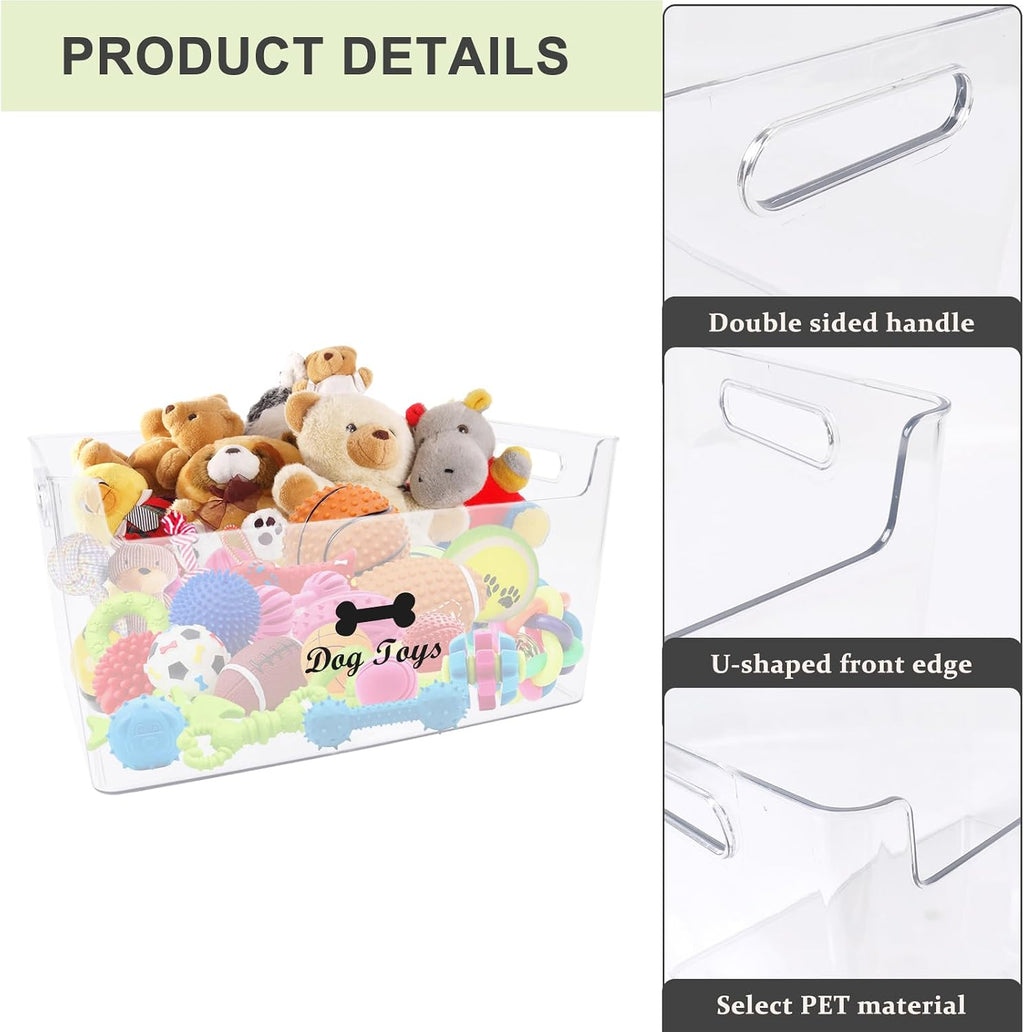 Dog Toy Basket with Handle - Clear Plastic Waterproof Dog Storage Organizer for Toys, Blankets, Leashes, Treats & Grooming Supplies - 1Pack - view 2