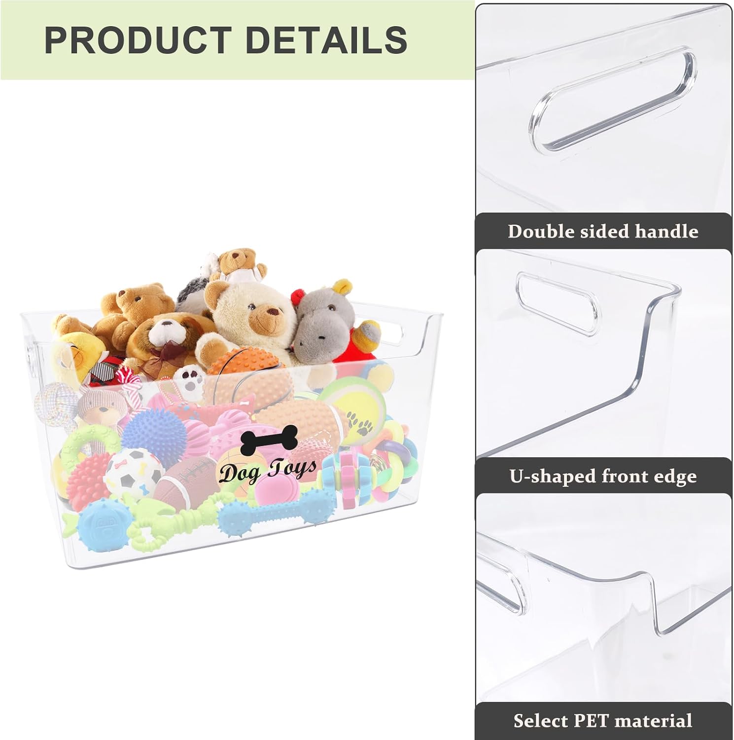 Dog Toy Basket with Handle - Clear Plastic Waterproof Dog Storage Organizer for Toys, Blankets, Leashes, Treats & Grooming Supplies - 1Pack - view 2