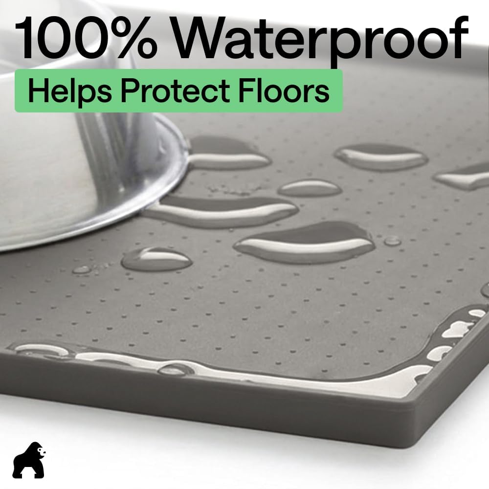 100% Waterproof Raised Edge BPA Free Silicone Pet Feeding Mat, Dog Cat Food Mats Contain Spills Protects Floors, Placemats for Cats and Dogs Water Bowl, 18.5x11.5, Gray - view 4