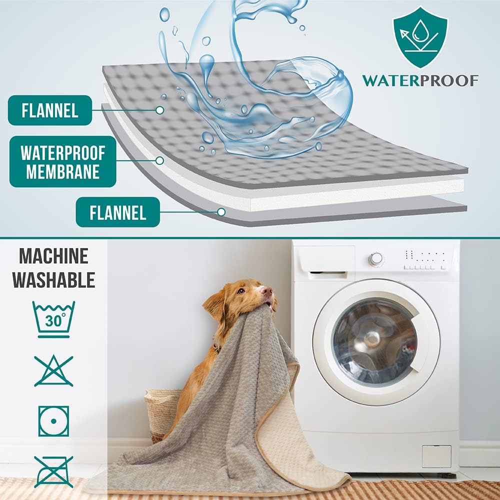 Waterproof Dog Blanket, Leakproof Pet Throw, Twin 60x80 Taupe Beige | XL for Large Dogs, Furniture Sofa Couch Cover Protector, Fleece Cat Blanket Bed Crate Kennel, Reversible Washable Soft Plush - view 4