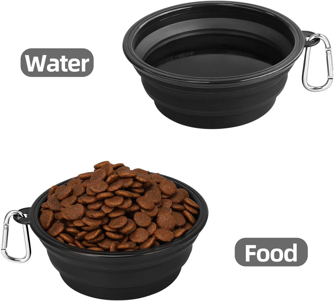 Large Collapsible Dog Bowls 2 Pack, 34oz Foldable Dog Travel Bowl, Portable Pet Water Food Bowl with Clasp, Pet Cat Feeding Cup Dish for Traveling, Walking, Hiking (Black+Black) - view 7