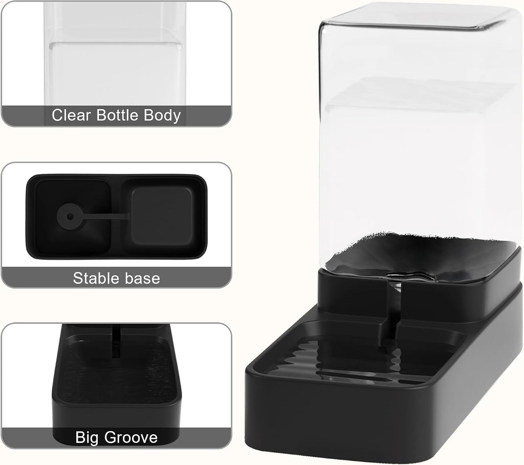 Automatic cat feeder and water dispenser in set with pet food bowl, gravity dog waterer and food feeder for small medium dog cat puppy kitten large capacity (3.3L, black) - view 5