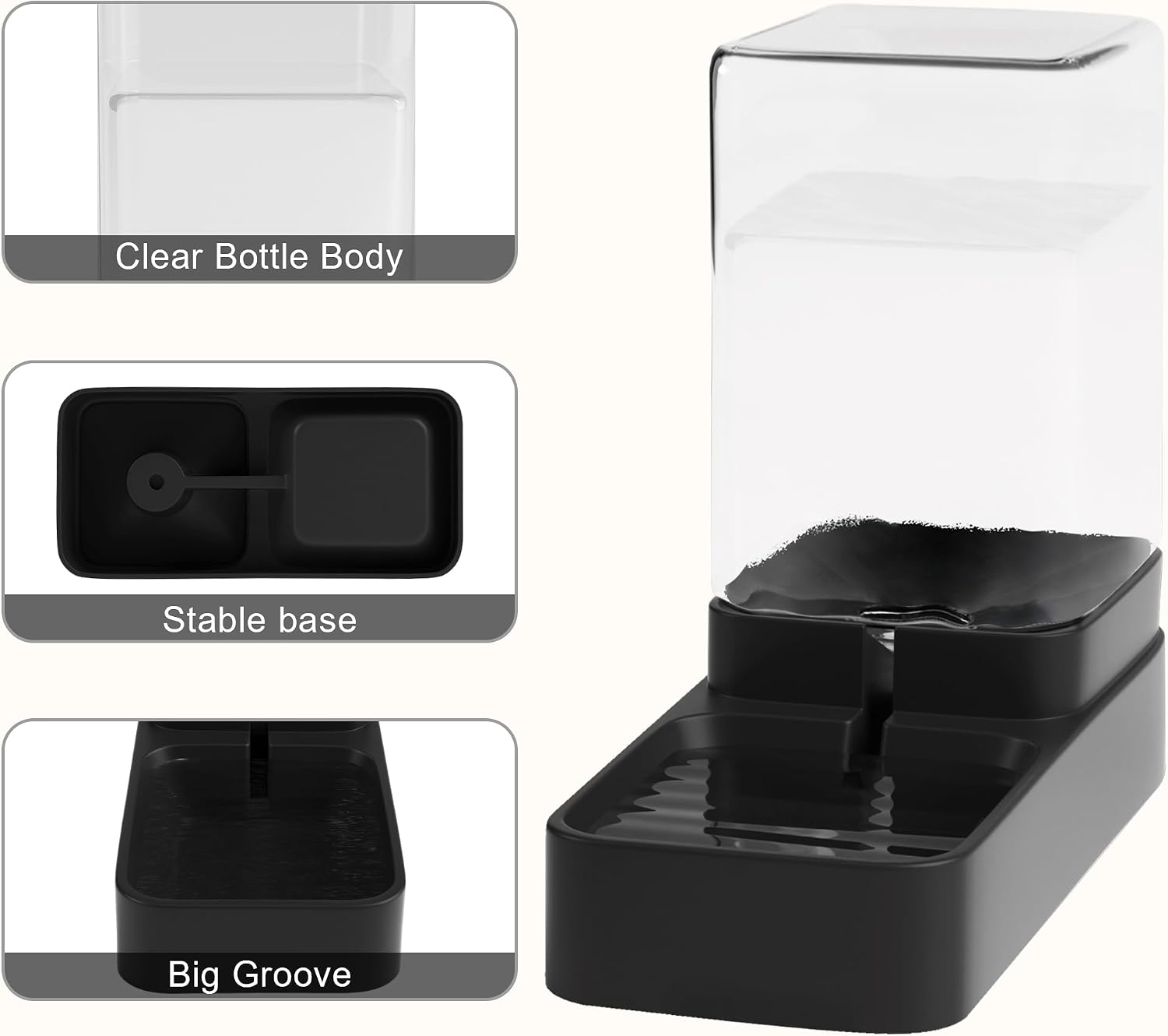 Automatic cat feeder and water dispenser in set with pet food bowl, gravity dog waterer and food feeder for small medium dog cat puppy kitten large capacity (3.3L, black) - view 5