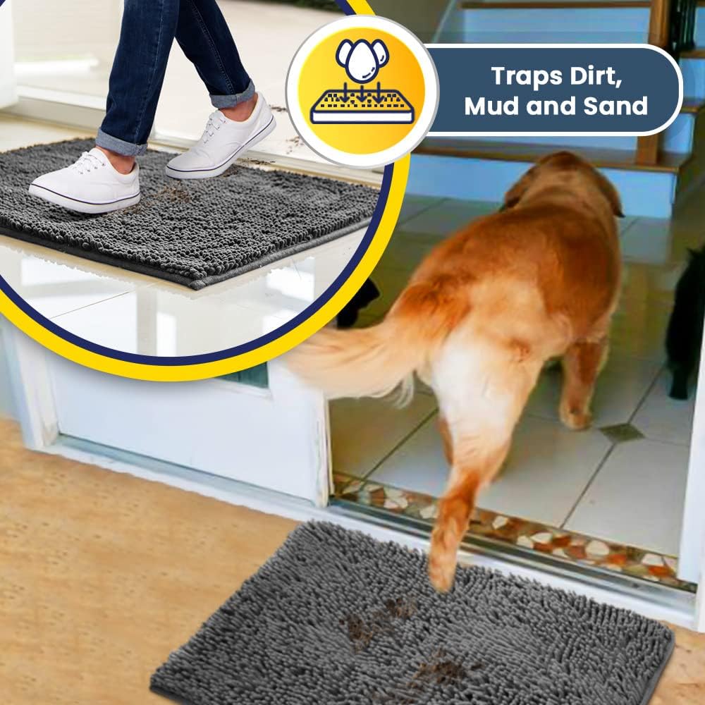 Super Water Absorbent Door Mat Indoor, Microfiber Quick Dry Chenille Entryway Rug, Slip Resistant Front Door Mat, Indoor Mats for Entryway, Machine Washable Pet Rug, Grey 30"x19" - view 3