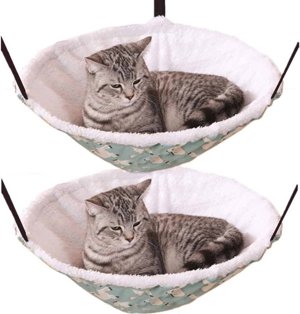 2-Pack Cat Hammock Lounge Cat Hanging Bed for Cage Kennel Chair with Metal Frame, Adjustable Straps (Cyan)