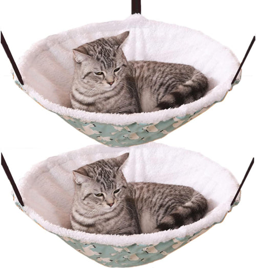 2-Pack Cat Hammock Lounge Cat Hanging Bed for Cage Kennel Chair with Metal Frame, Adjustable Straps (Cyan)