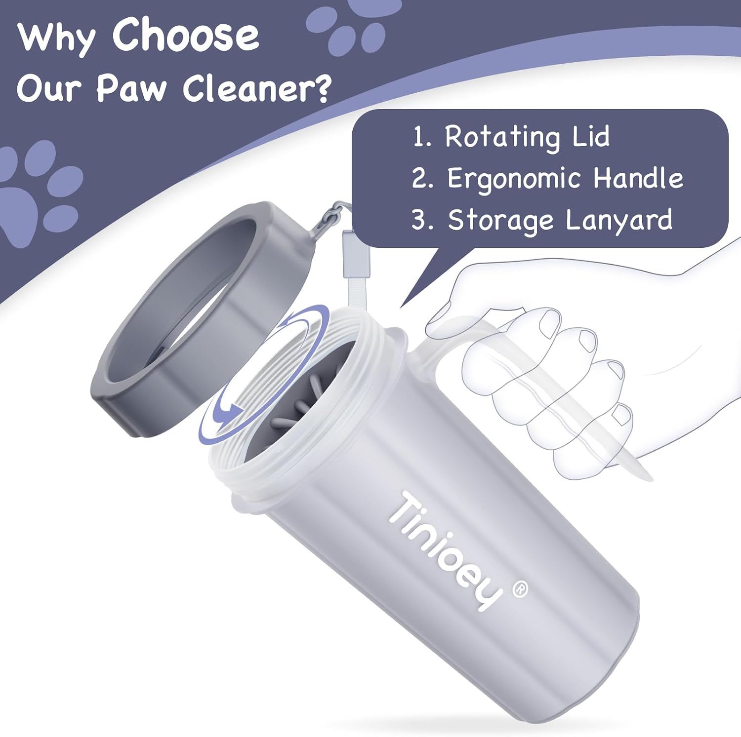 Paw cleaner with handle for large dogs - effectively cleans muddy paws and feet for dogs & pets (gray) | large dog paw cleaner removes mud, dirt and debris. Easy twist cleaning with handle, durable plastic design for pet supplies - view 3