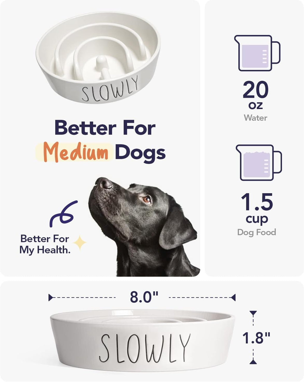 Slow feeder dog bowl - 1.5 cups ceramic puzzle feeder for small & medium breeds, maze design bowl for puppy & fast eaters, white pet dish to control eating speed - view 4
