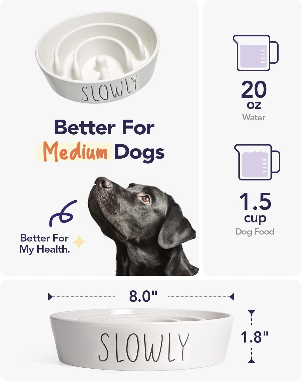 Slow feeder dog bowl - 1.5 cups ceramic puzzle feeder for small & medium breeds, maze design bowl for puppy & fast eaters, white pet dish to control eating speed - view 4