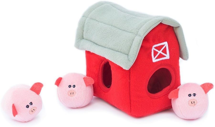 Burrow- Interactive Dog & Puppy Toys for Boredom, Stimulating Pet Products to Keep Them Busy, Hide & Seek Plush Dog Puzzles, Squeaky Toy for Enrichment, for Small & Medium Dogs- Pig Barn