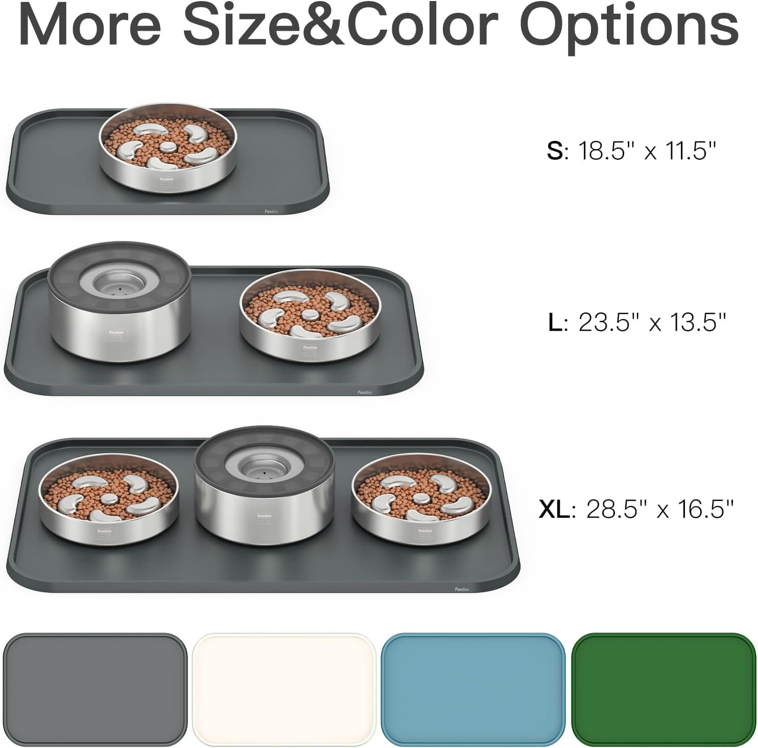 Pet feeding mat [warped resistant raised edge], water-proof silicone placement for food water bowls, anti-slip base protect floor, BPA-free & dishwasher-safe [23.5x13.5inch large, gray] - view 2