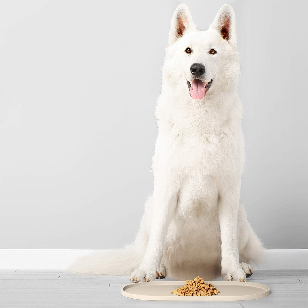 Dog Food Mat - Waterproof Dog Bowl Mat, Silicone Pet Mat for Food and Water Bowls, Nonslip Pet Feeding Mat with Edges, Dogs Food Mats for Floors, Puppy Supplies (Small, White Sand) - view 8