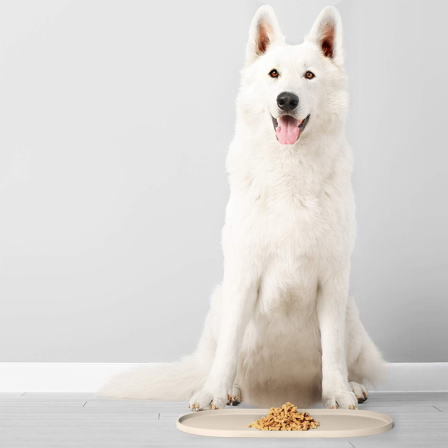 Dog Food Mat - Waterproof Dog Bowl Mat, Silicone Pet Mat for Food and Water Bowls, Nonslip Pet Feeding Mat with Edges, Dogs Food Mats for Floors, Puppy Supplies (Small, White Sand) - view 8