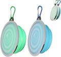 Collapsible Bowl with Cover Lids,2 Pack Dog Travel Bowls Portable Foldable Cat Water Dish Bowl for Pets Walking Parking Camping (Light Blue and Green, Small)