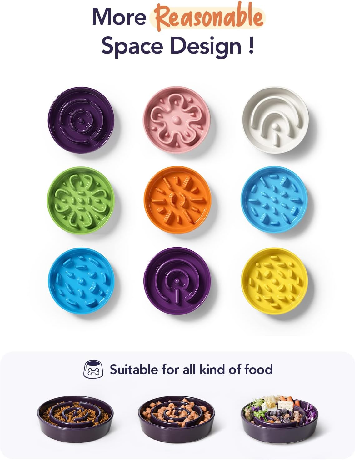 Dog Bowls Slow Feeder Ceramic, 1.5 Cup Slow Feeding Bowl for Small and Medium Breed, Puzzle Dog Food Bowl for Fast Eater, Maze Purple - view 7