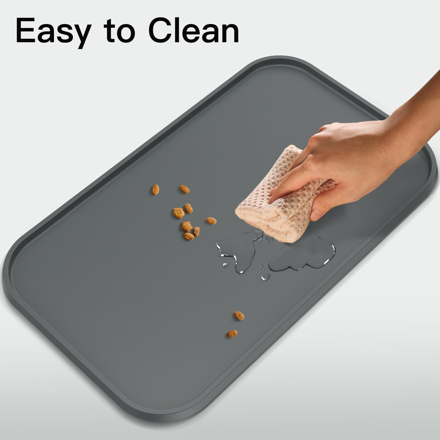 Pet feeding mat [warped resistant raised edge], water-proof silicone placement for food water bowls, anti-slip base protect floor, BPA-free & dishwasher-safe [23.5x13.5inch large, gray] - view 8