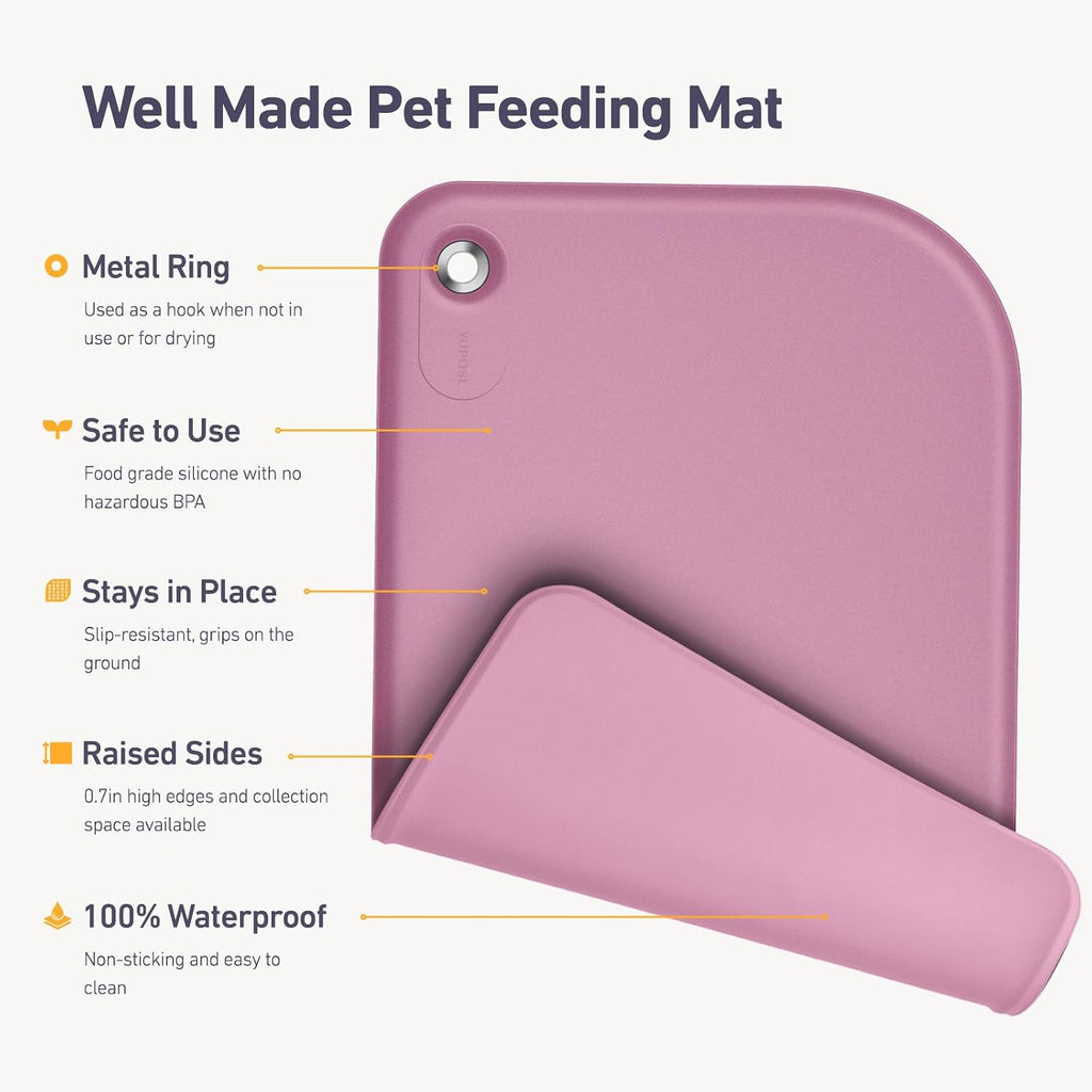 Silicone Pet Feeding Mat with Metal Ring, Waterproof, 23x15 in, Pet Feeding Mats, Raised Edges to Prevent Spills, Dogs and Cats Placement Tray to Stop Food and Water Bowl Messes (Pink, 23x15 in) - view 2