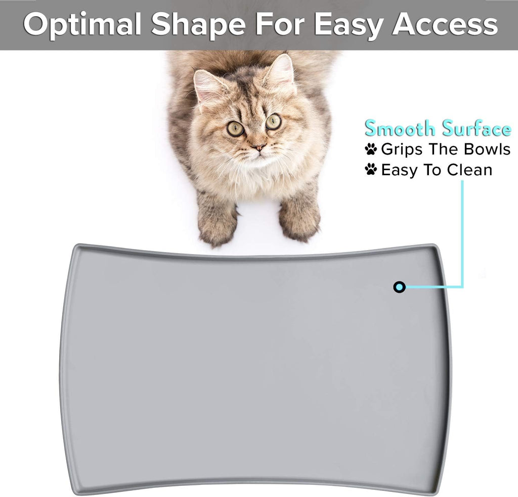Cat Food Mat, Small & Large Pet Food Mat, 100% Waterproof Cat Placemat for Food and Water, Silicone Mats for Pets Bowls, Non-Slip Mats for Pet Bowl or Fountain (Large, Gray) - view 4