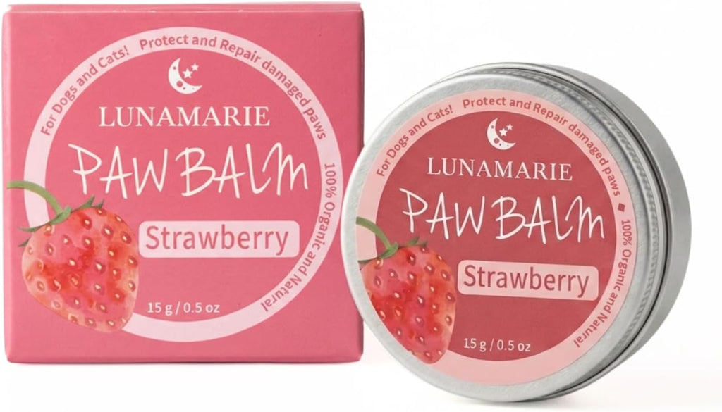 Paw Balm | 100% Natural Organic Nose & Paw Soother with Shea Butter & Coconut Oil | Paw Pad Balm Dogs & Cats, Licksafe Paw Wax for Pets with Lavender Scent (Strawberry (Travel Size) 0.5 Oz)