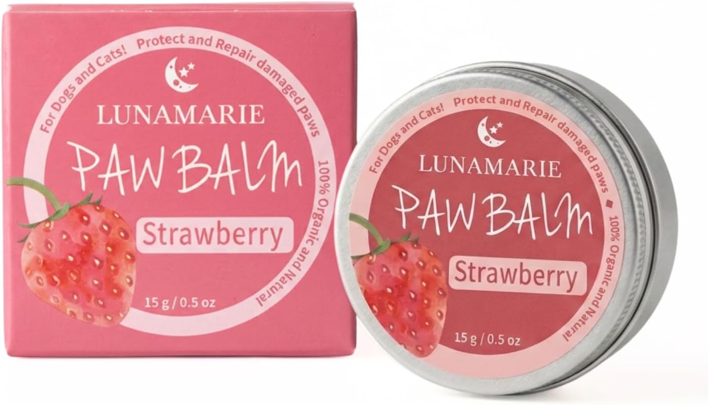 Paw Balm | 100% Natural Organic Nose & Paw Soother with Shea Butter & Coconut Oil | Paw Pad Balm Dogs & Cats, Licksafe Paw Wax for Pets with Lavender Scent (Strawberry (Travel Size) 0.5 Oz)