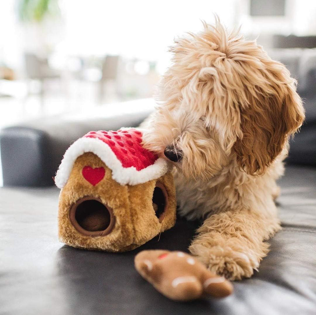 Burrow- Interactive Dog & Puppy Toys for Boredom, Stimulating Pet Products to Keep Them Busy, Hide & Seek Plush Dog Puzzle, Enrichment Squeaky Toy, For Small & Medium Dogs- Gingerbread House - view 5