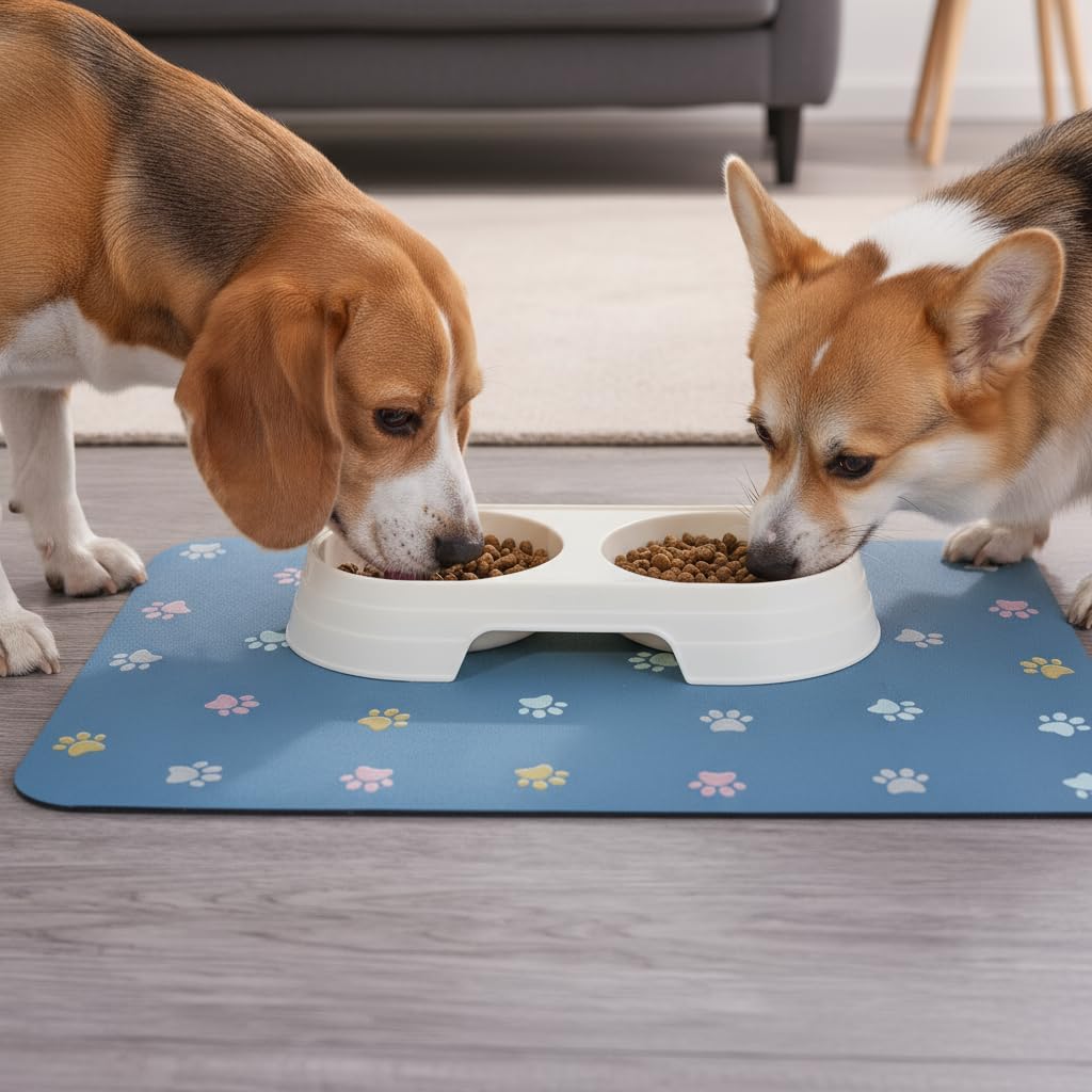 Pet Feeding Mat Absorbent Dog Mat for Food and Water Non Slip Quick Dry Dog Bowl Mats for Floors 27" X 17" Paw Lake Blue - view 8