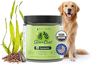 Kin+kind Skin and Coat Supplement for Dogs & Cats – Natural Vitamin Supplements with Organic Ingredients for Shiny Fur, Moisturized Skin & Overall Pet Wellness – Dog Essentials & Cat Essentials – 4oz