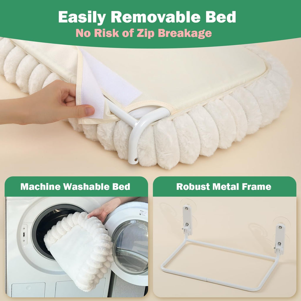 Foldable cat window perch - cordless, ultra soft machine washable bed with 4-sided bolster, metal frame - window hammock for large cats and kittens (cream white, medium) - view 4