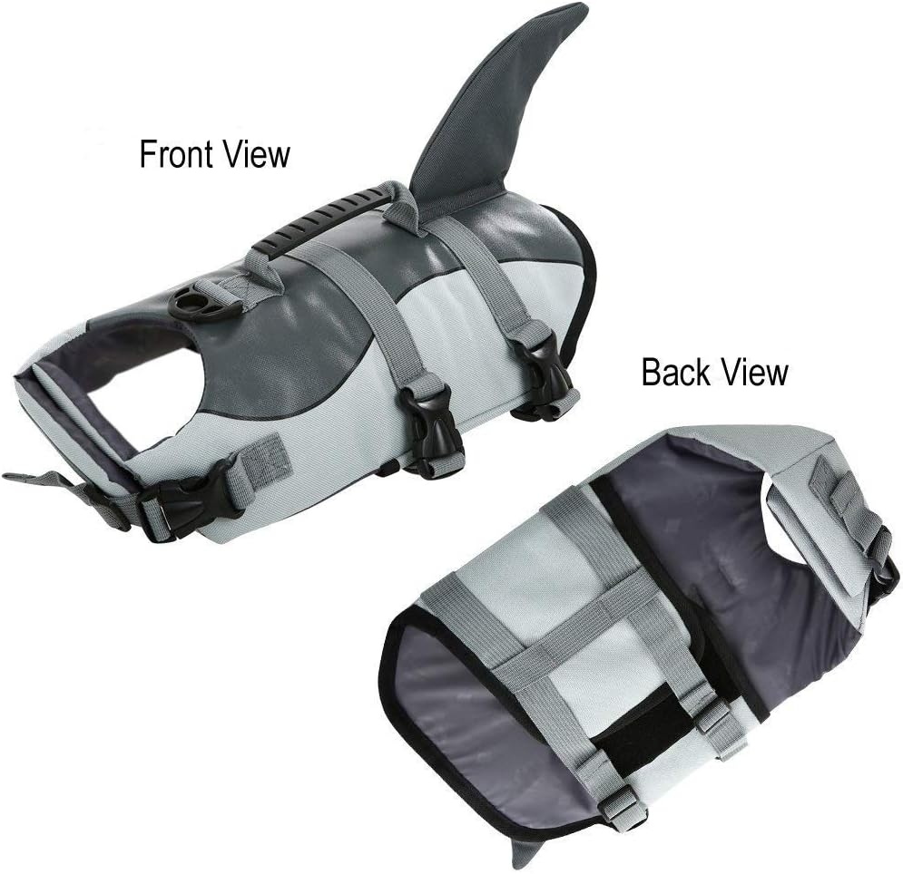 Dog life jacket ripstop shark dog safety vest adjustable preserver with high buoyancy and durable rescue handle for small, medium, large dogs, grey shark large - view 8