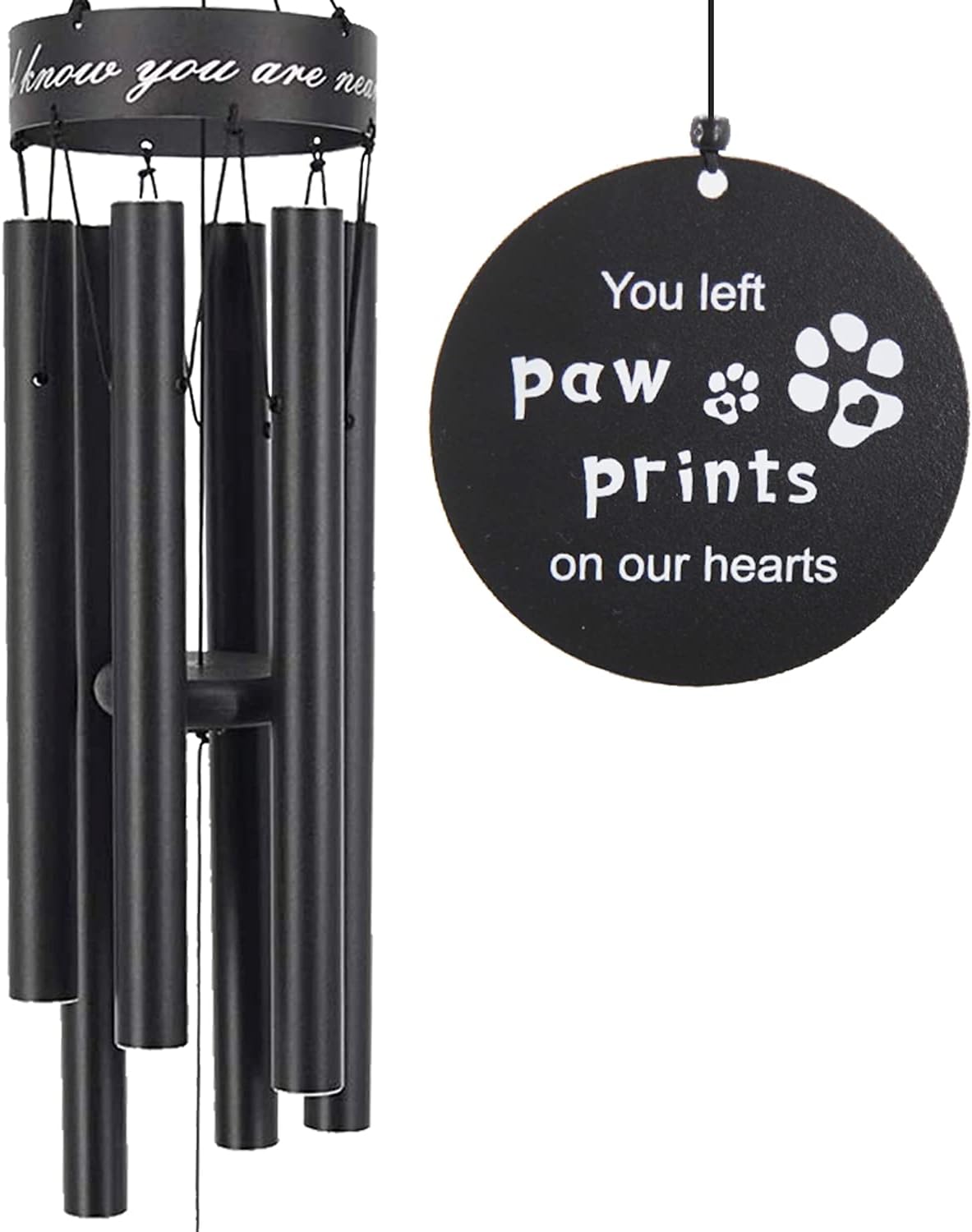 Pet memorial wind chimes, 30 inches paw print pet remembrance gift | to honor and remember a dog, cat, or other pet, premium metal wind chime, black - view 7
