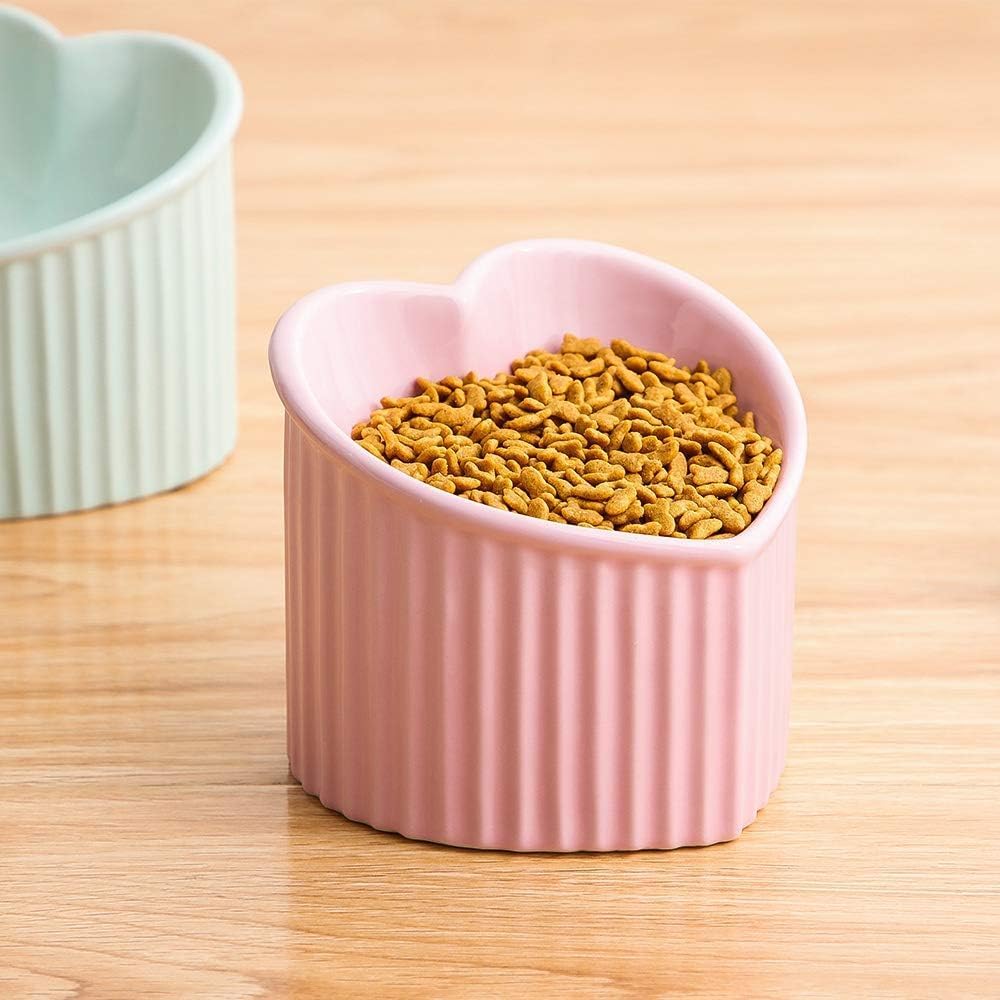 Pink ceramic raised cat bowls, tilted elevated food or water bowls, stress free, backflow prevention, dishwasher and microwave safe, lead & cadmium free - view 6