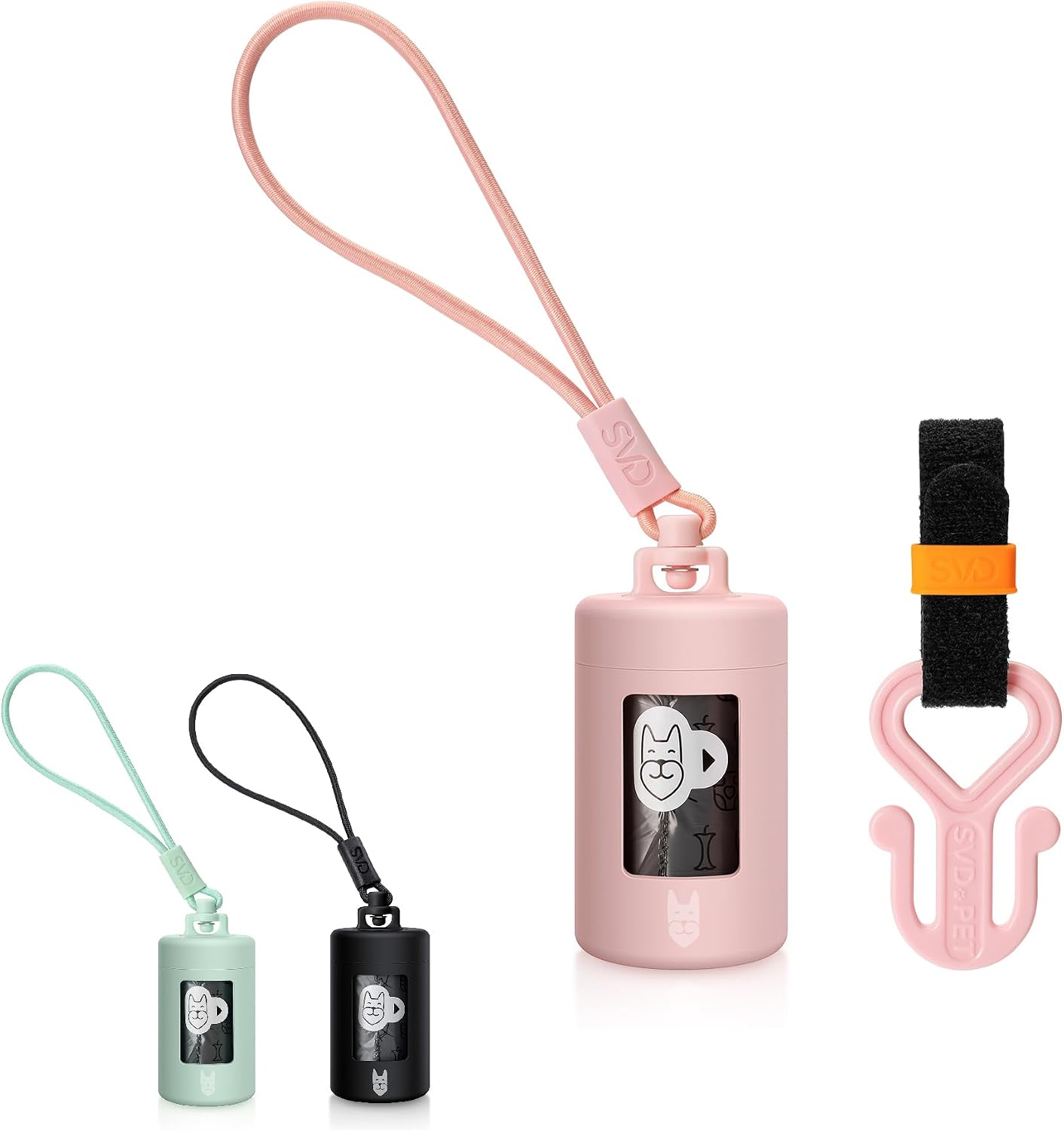 Retractable Dog Poop Bag Dispenser and Waste Bag Holder Kit - Pink | Lightweight, Stretchy Strap Fits Any Dog Leash, Leak-Proof Bag Starter Roll Included, Dog Essentials for Walking and Travel