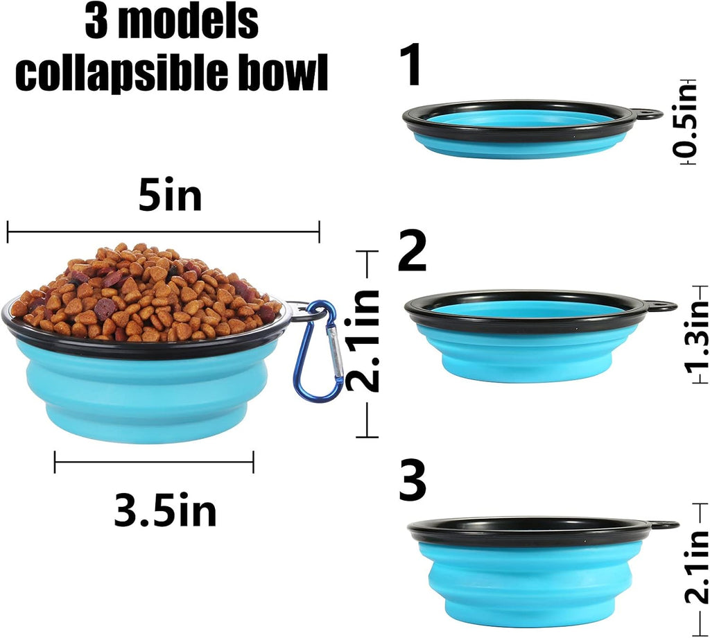 Collapsible Bowl with Cover Lids,2 Pack Dog Travel Bowls Portable Foldable Cat Water Dish Bowl for Pets Walking Parking Camping (Light Blue and Green, Small) - view 3