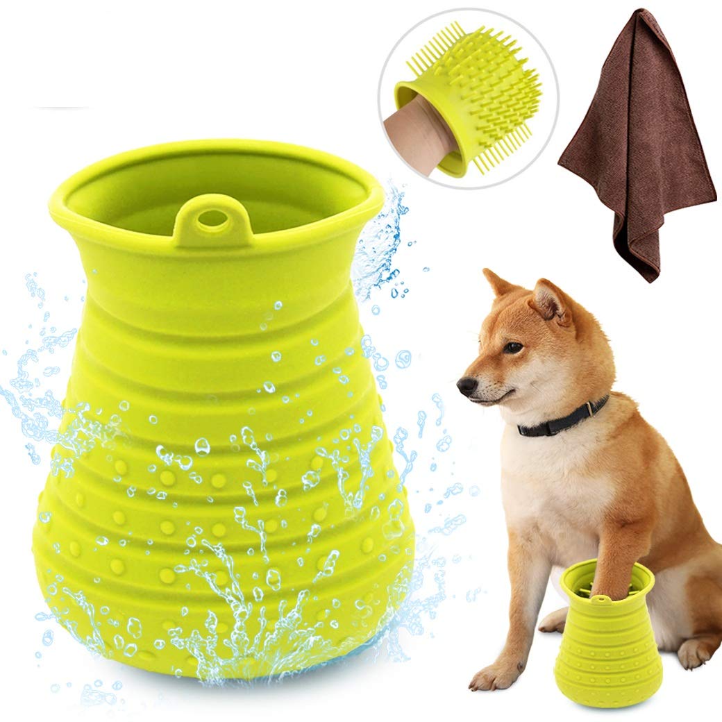 Dog Paw Cleaner Cup with Towel Pet Foot Washer Protable Dog Cleaning Brush for Puppy Cats Massage Grooming Dirty Claws(Blue) - view 7