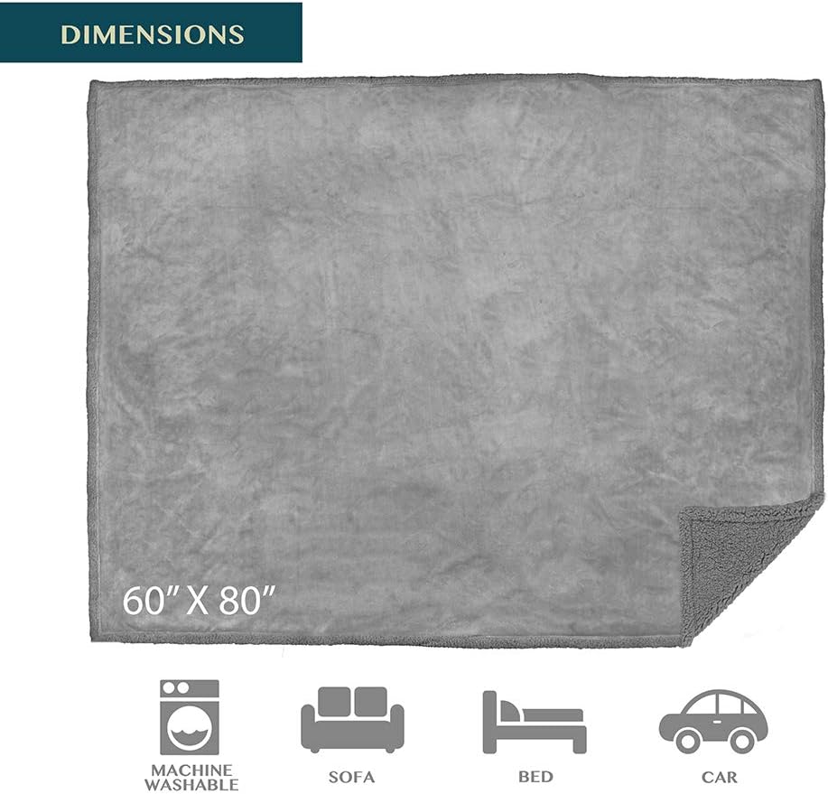 Waterproof Blanket for Couch, Sofa | Waterproof Dog Blanket for Large Dog, Puppy, Cat | Pet Blanket Protector | Plush Soft Warm Fuzzy Sherpa Blanket Bed Throw, Light Grey, 60x80 - view 4