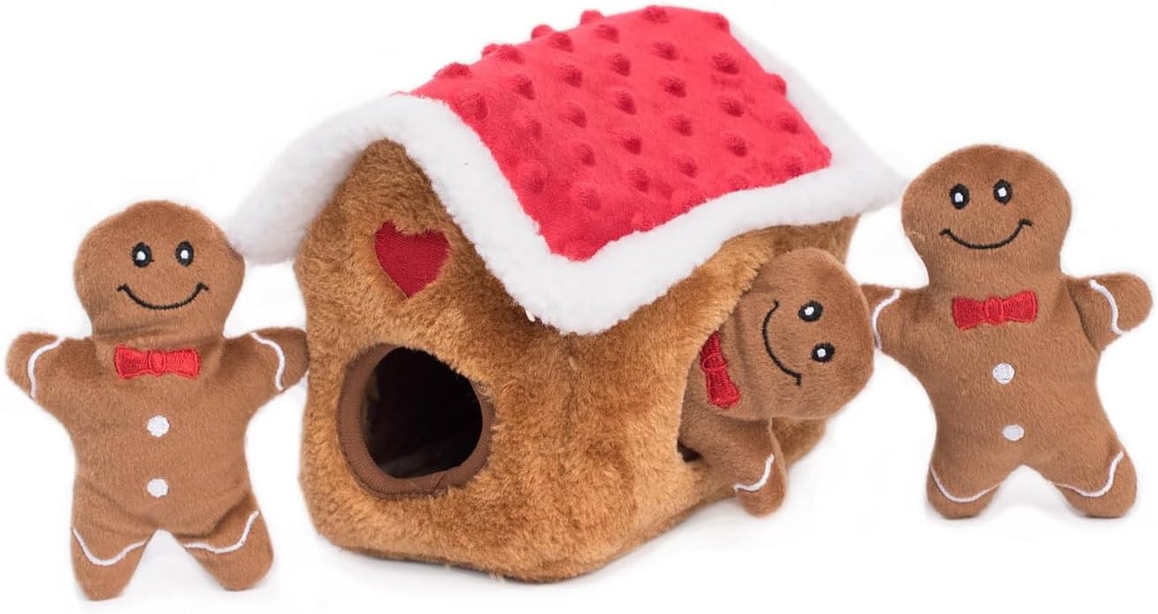 Burrow- Interactive Dog & Puppy Toys for Boredom, Stimulating Pet Products to Keep Them Busy, Hide & Seek Plush Dog Puzzle, Enrichment Squeaky Toy, For Small & Medium Dogs- Gingerbread House - view 2