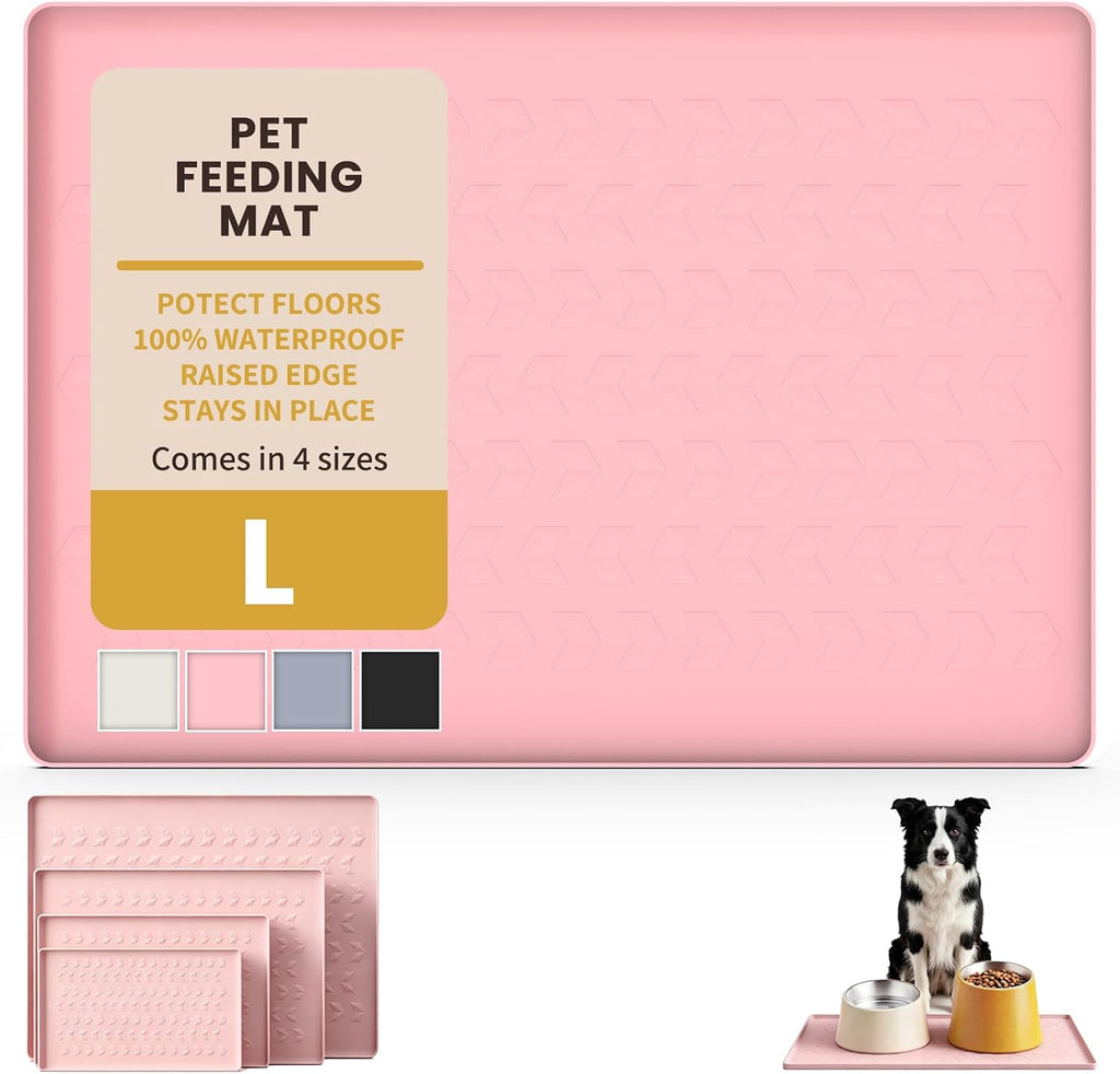 Waterproof Silicone Pet Feeding Mat, Dog Cat Food Water Bowl, Raised Edge | 18.5x11.5 Non-Slip Pet Placemat Tray with Lip Prevents Spills & Protects Floors, Food-Grade, BPA Free, Easy Clean, Grey - view 5