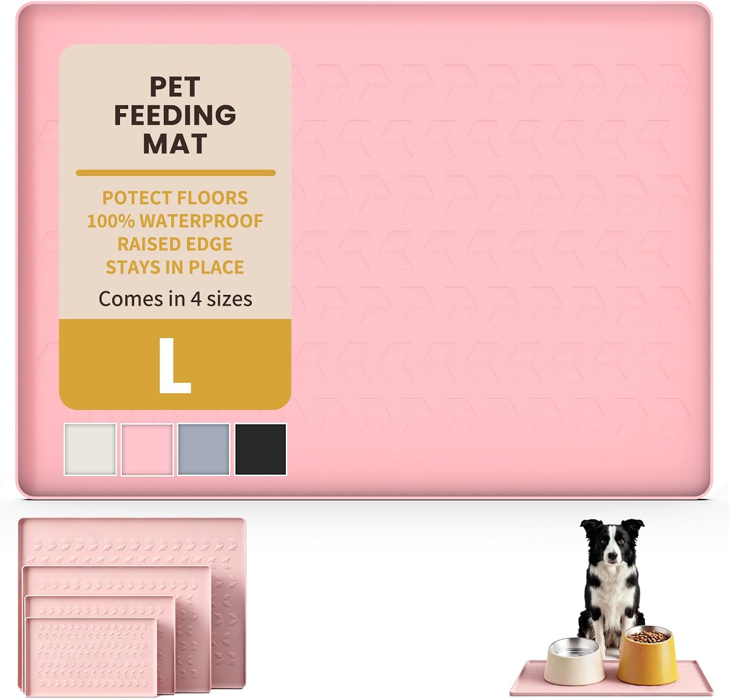 Waterproof Silicone Pet Feeding Mat, Dog Cat Food Water Bowl, Raised Edge | 18.5x11.5 Non-Slip Pet Placemat Tray with Lip Prevents Spills & Protects Floors, Food-Grade, BPA Free, Easy Clean, Grey - view 5