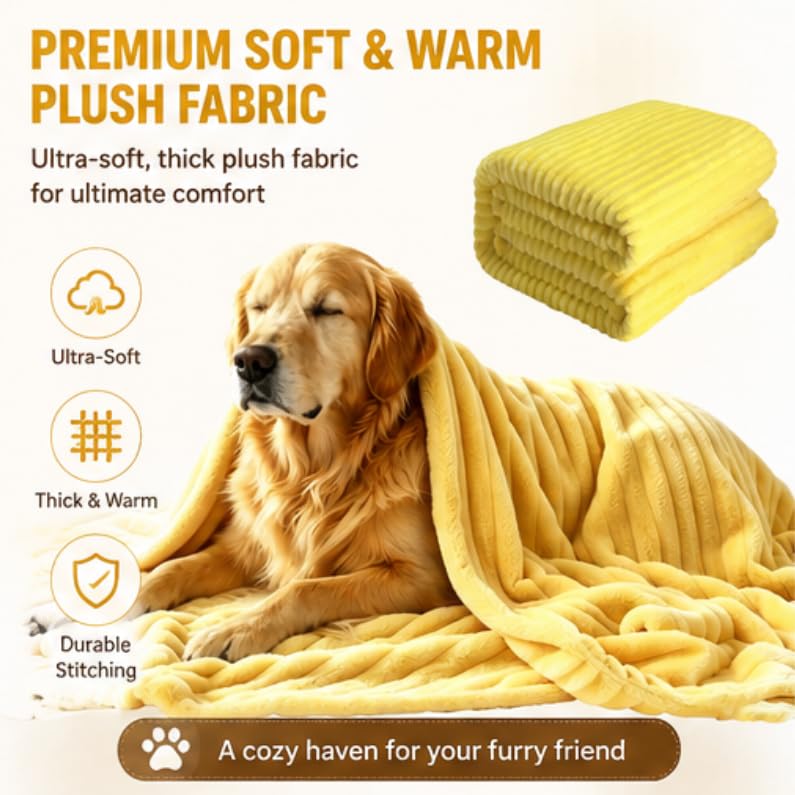 Yellow Dog Blanket, Emotional Blanket for Dogs, Soft Puppy Flannel Fleece Blanket for Pet Dog Cat, Plush Microfiber, Cozy and Lightweight for Indoors Sofa, Kennel (39.37×59.06in) - view 2