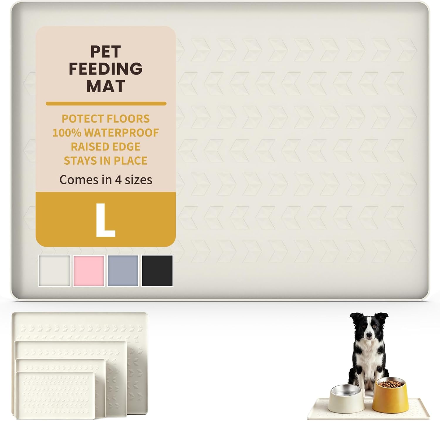 Waterproof Silicone Pet Feeding Mat, Dog Cat Food Water Bowl, Raised Edge | 18.5x11.5 Non-Slip Pet Placemat Tray with Lip Prevents Spills & Protects Floors, Food-Grade, BPA Free, Easy Clean, Grey - view 7